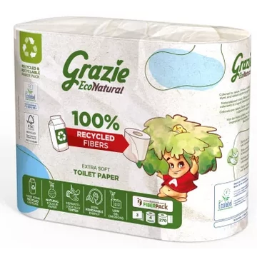 Lucart GRAZIE NATURAL háztartási toalettpapír, 3 rétegű, 4 tekercses