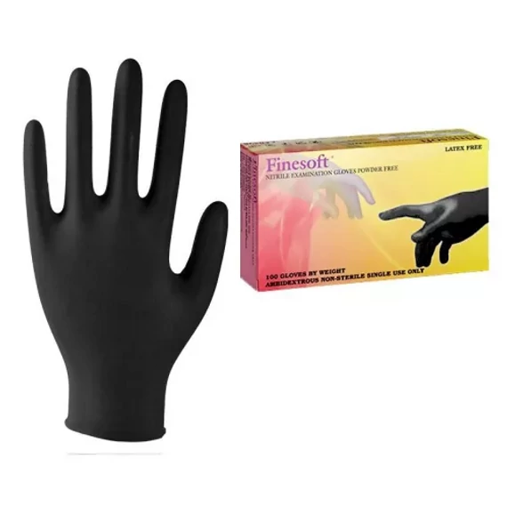 Finesoft Nitril vizsgáló kesztyű, púdermentes, fekete "M" 100 db/doboz