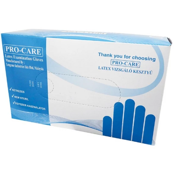 Pro-care gumikesztyű latex, púdermentes M 100db
