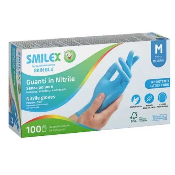 Berica Smilex Skin Blue egyszerhasználatos nitril kék vizsgálókesztyű XL, 100 db / doboz