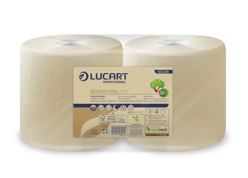 Lucart ECO Natural ipari papírtörlő - kéztörlő 2 rétegű, 800 lapos, 2 tekercs/zsugor 64 zsugor/raklap
